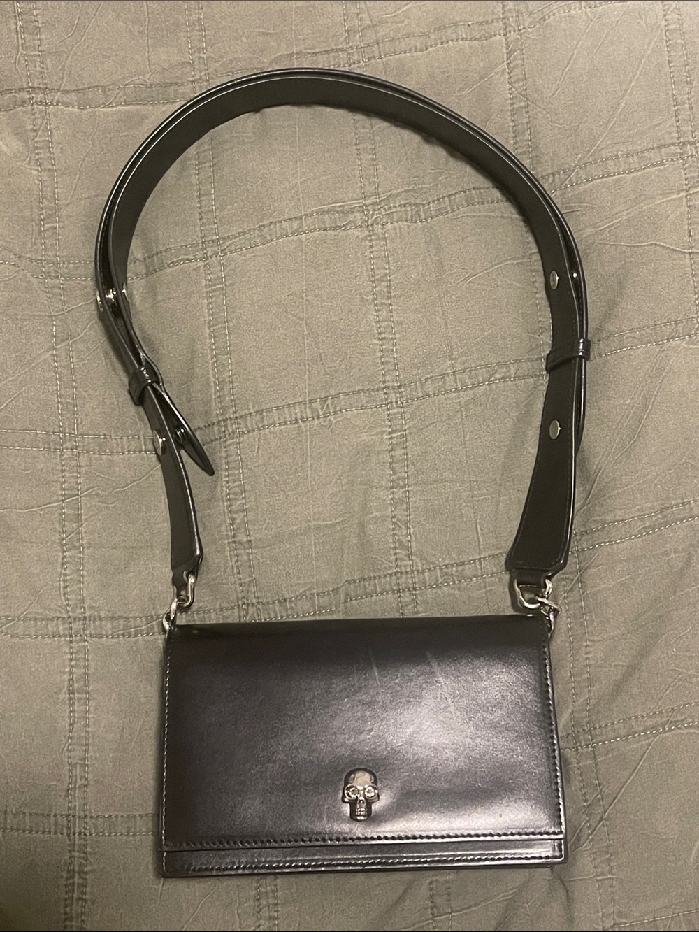 Alexander McQueen Black Leather Crossbody Bag with Skull Accent